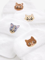 White/Cats Embroidered Motif Trainers Socks 4 Pack - Image 7 of 7