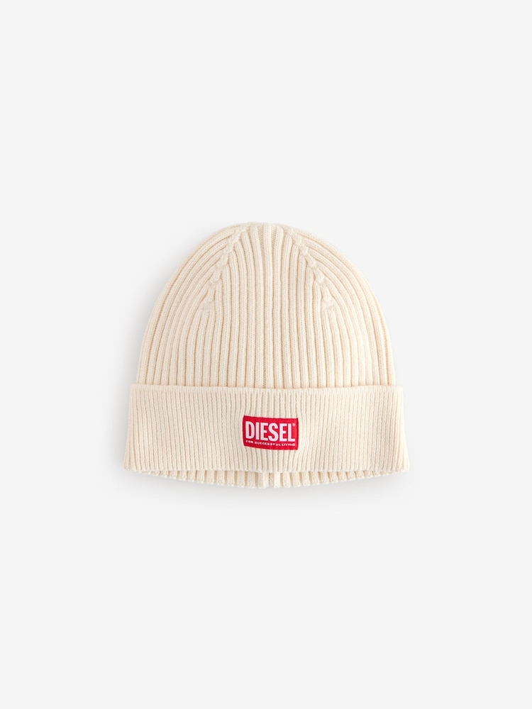 Weißer Spargel - Diesel, gestrickter Beanie mit Logo - Bild 1 von 1