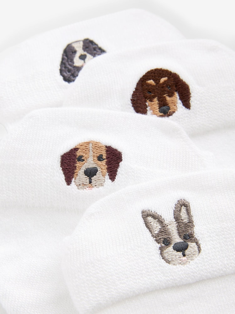 White/Dogs Embroidered Motif Trainers Socks 4 Pack - Image 7 of 7