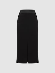 Reiss Black Quinn Satin Fitted Midi Skirt - Image 2 of 4