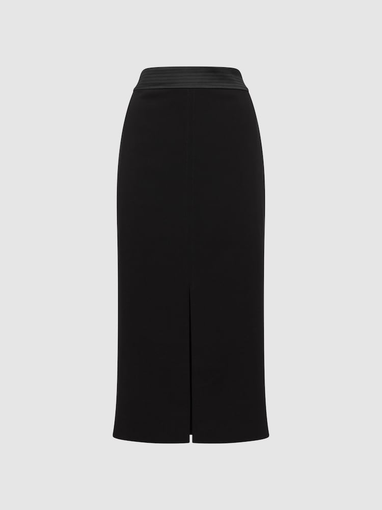 Reiss Black Quinn Satin Fitted Midi Skirt - Image 2 of 4