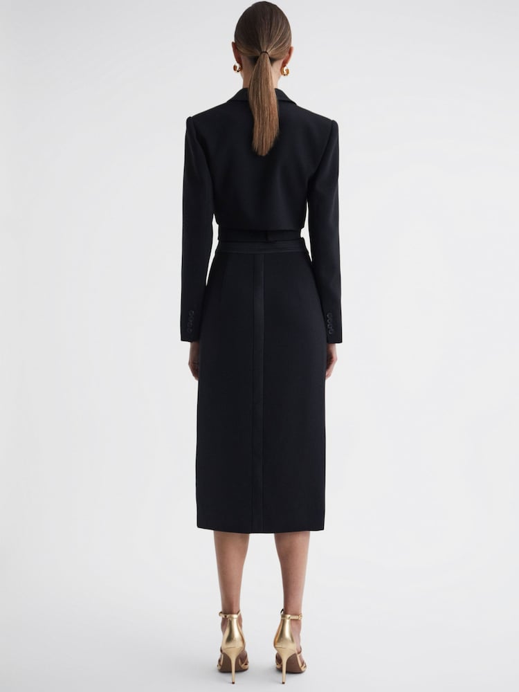 Reiss Black Quinn Satin Fitted Midi Skirt - Image 4 of 4