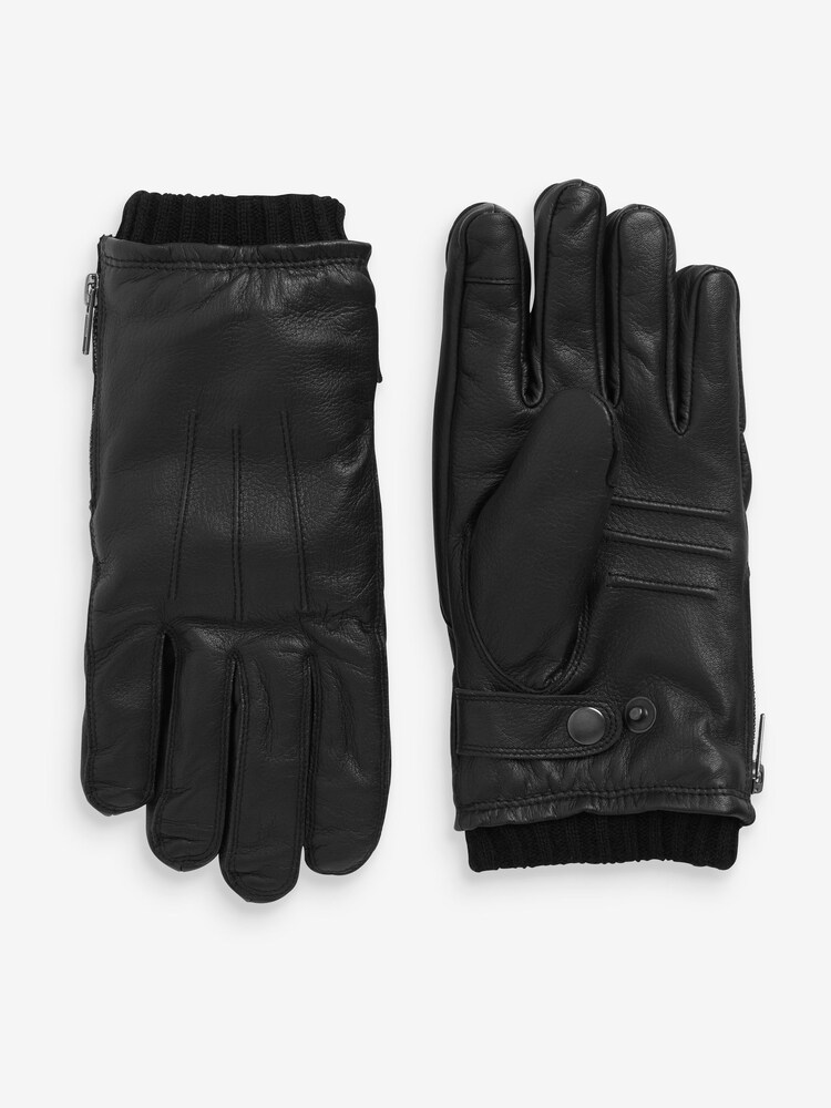 Black Biker Leather Gloves - Image 3 of 4