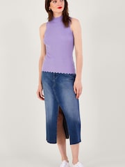Monsoon Purple Ribbed Halter Neck Tank Top - Image 2 of 4