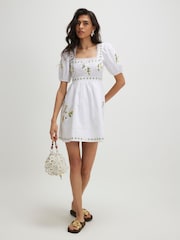 River Island White Cotton Floral Embroidered Mini Dress - Image 2 of 4