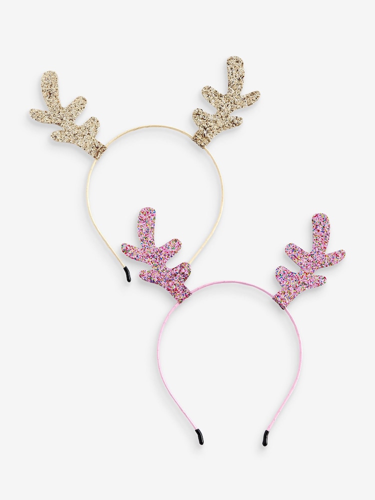 Pink - Haarreif mit weihnachtlichem Rentiergeweih-Design, 2er-Pack, Gold - Bild 1 von 3