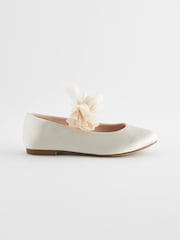 Ivory Cream Bow Stain Resistant Satin Flower Girl Ballet Shoes - Image 3 of 7