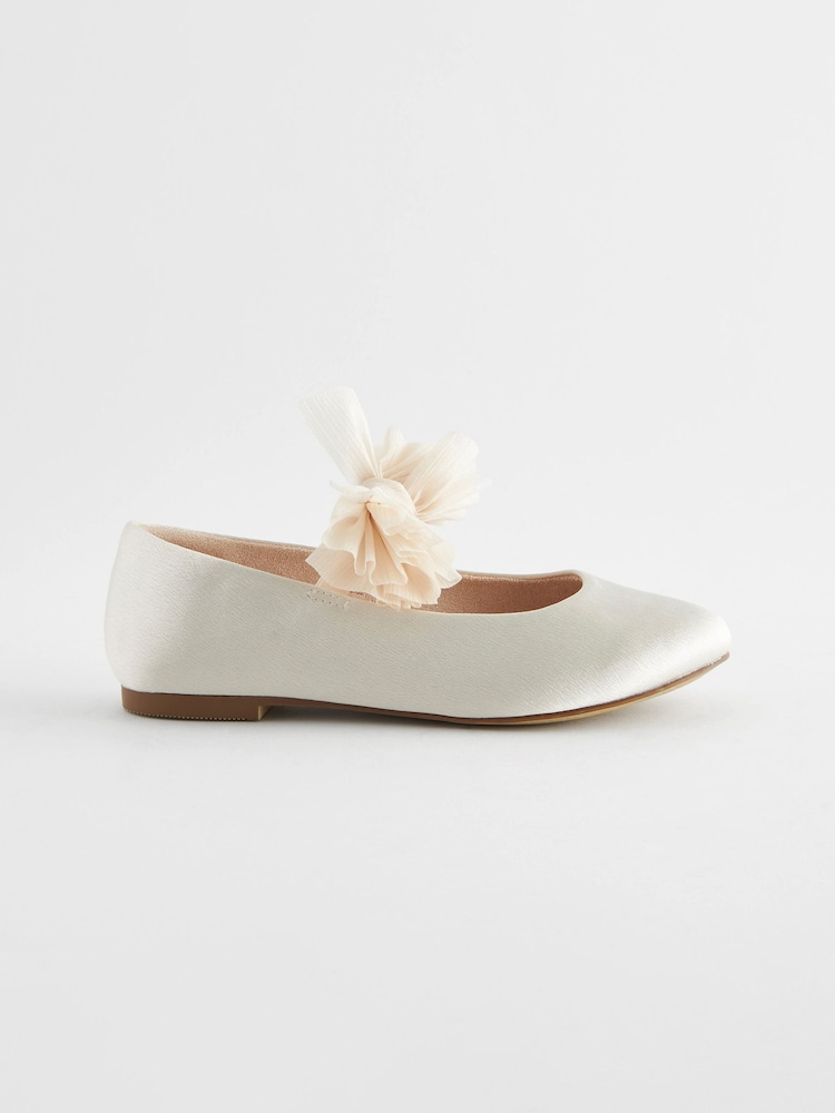 Ivory Cream Bow Stain Resistant Satin - Flower Girl Ballet Shoes - Image 3 of 7