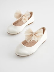 Ivory Cream Bow Stain Resistant Satin Flower Girl Ballet Shoes - Image 4 of 7