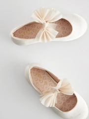 Ivory Cream Bow Stain Resistant Satin Flower Girl Ballet Shoes - Image 5 of 7