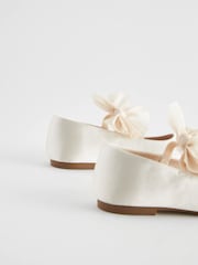 Ivory Cream Bow Stain Resistant Satin Flower Girl Ballet Shoes - Image 6 of 7