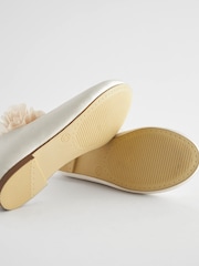 Ivory Cream Bow Stain Resistant Satin Flower Girl Ballet Shoes - Image 7 of 7
