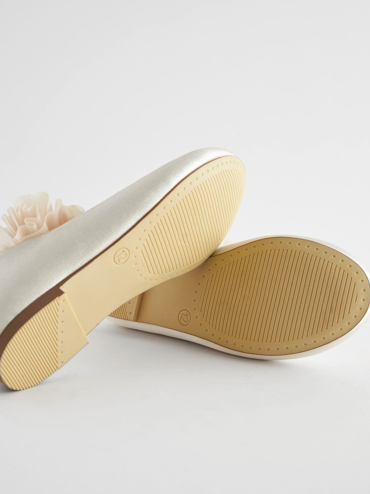 Ivory Cream Bow Stain Resistant Satin Flower Girl Ballet Shoes - Image 7 of 7