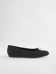 Black Forever Comfort® Square Toe Bow Trim Ballerinas - Image 3 of 6