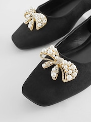 Black Forever Comfort® Square Toe Bow Trim Ballerinas - Image 6 of 6