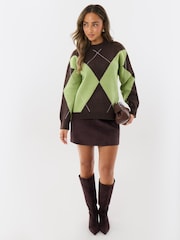 Threadbare Green Embellished Argyle Knitted Jumper - Image 3 of 4
