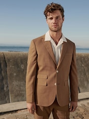 Rdzawy brąz - Linen Blend Tailored Fit Suit Jacket - Image 1 of 11