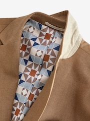 Rdzawy brąz - Linen Blend Tailored Fit Suit Jacket - Image 10 of 11