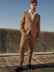 Rdzawy brąz - Linen Blend Tailored Fit Suit Jacket - Image 2 of 11