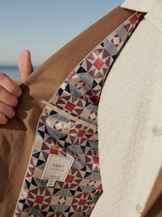 Rdzawy brąz - Linen Blend Tailored Fit Suit Jacket - Image 5 of 11
