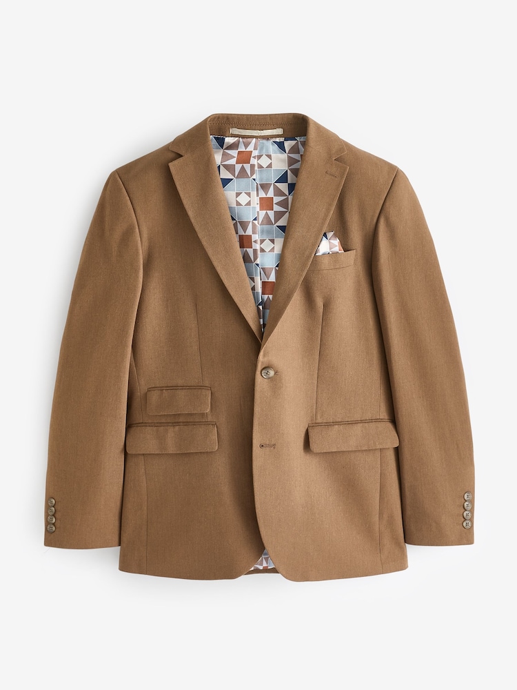 Rust Brown Linen Blend Tailored Fit Suit Jacket - Image 7 of 11