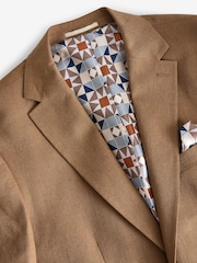 Rdzawy brąz - Linen Blend Tailored Fit Suit Jacket - Image 8 of 11