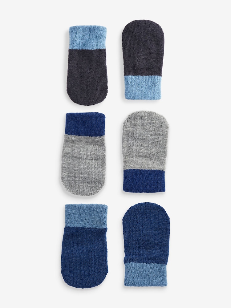 Navy/Blue/Grey Mittens 3 Pack (3mths-6yrs) - Image 1 of 4 Navy/Blue/Grey Mittens 3 Pack (3mths-6yrs) - Image 1 of 4