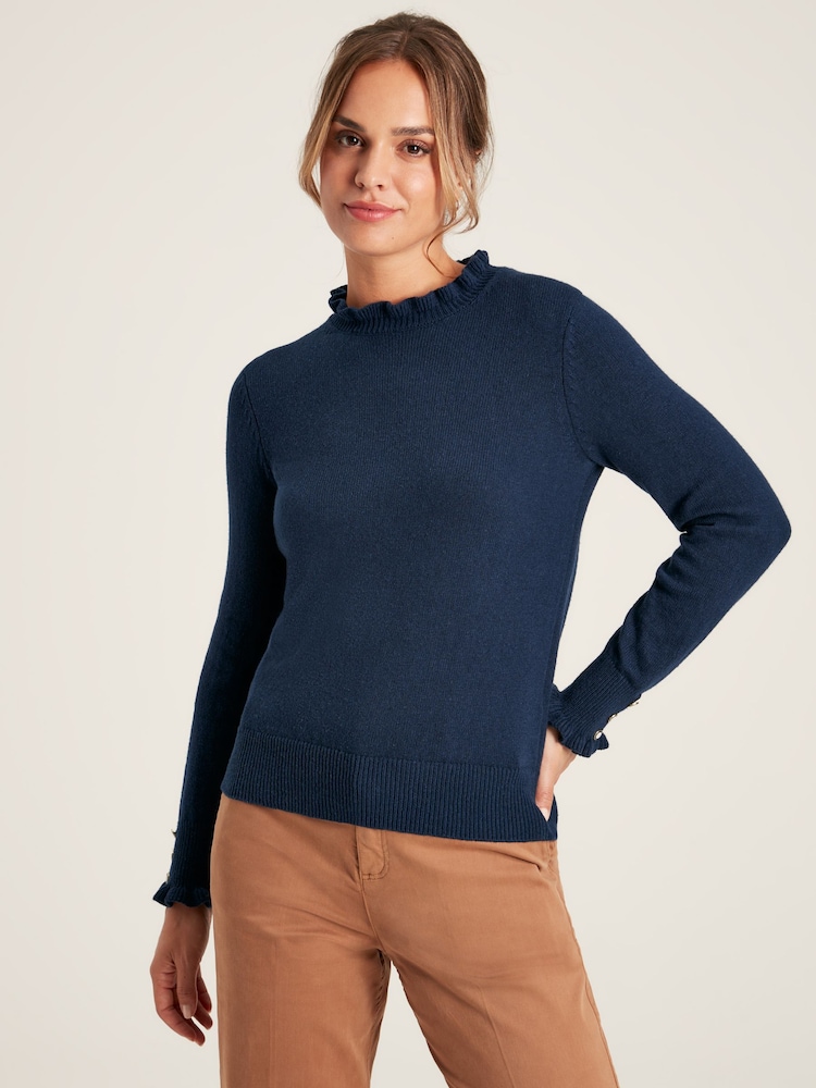 Joules Edith Navy Blue Frill Neck Jumper - Image 1 of 5