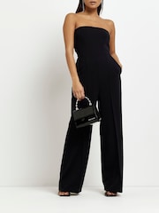 River Island Black Petite Bardot Corset Jumpsuit - Image 1 of 1