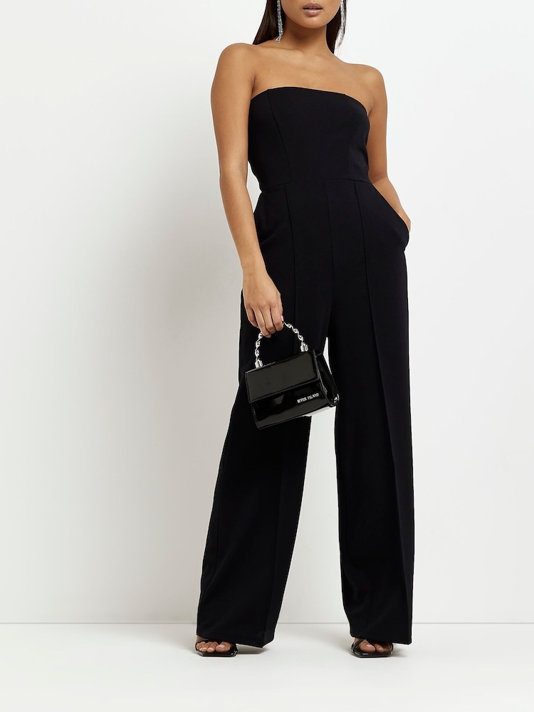 River Island Black Petite Bardot Corset Jumpsuit - Image 1 of 1