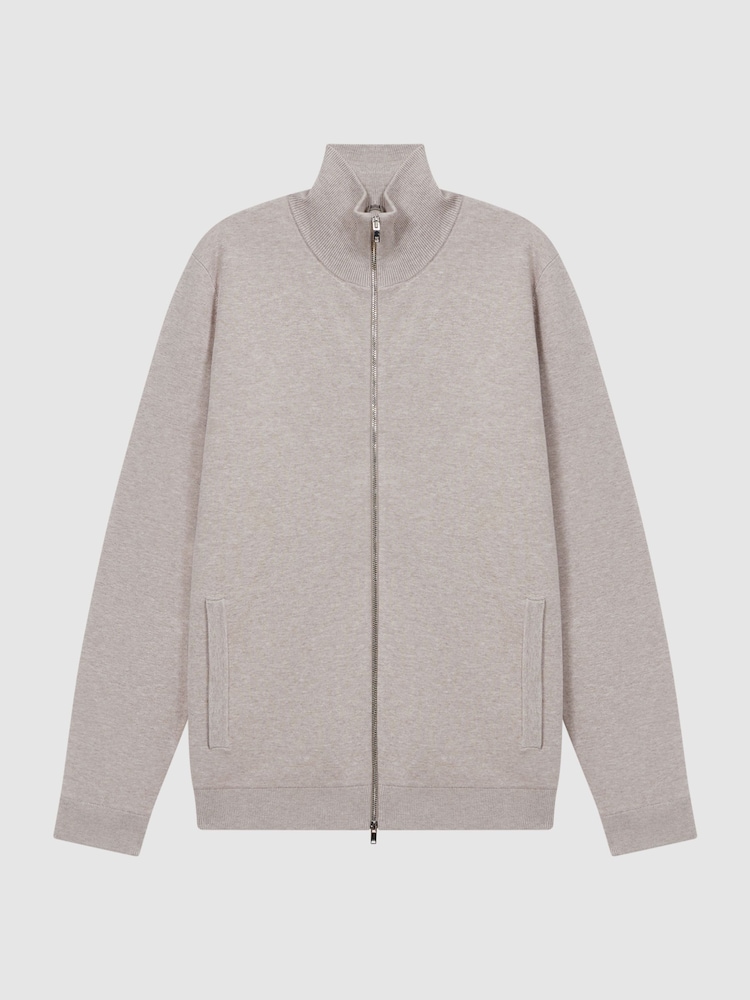 Reiss Oatmeal Melange Reform Dual-Zip Funnel Neck Jumper - Image 2 of 5
