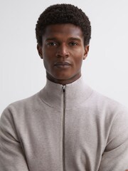 Reiss Oatmeal Melange Reform Dual-Zip Funnel Neck Jumper - Image 4 of 5