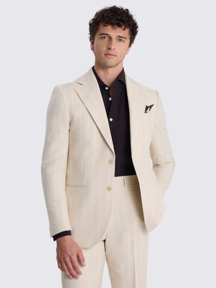 MOSS Natural Relaxed Fit Stripe Linen Suit Jacket - Image 1 of 4