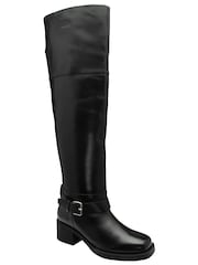 Ravel Black Leather Block-Heel Knee-High Boots - Image 1 of 4