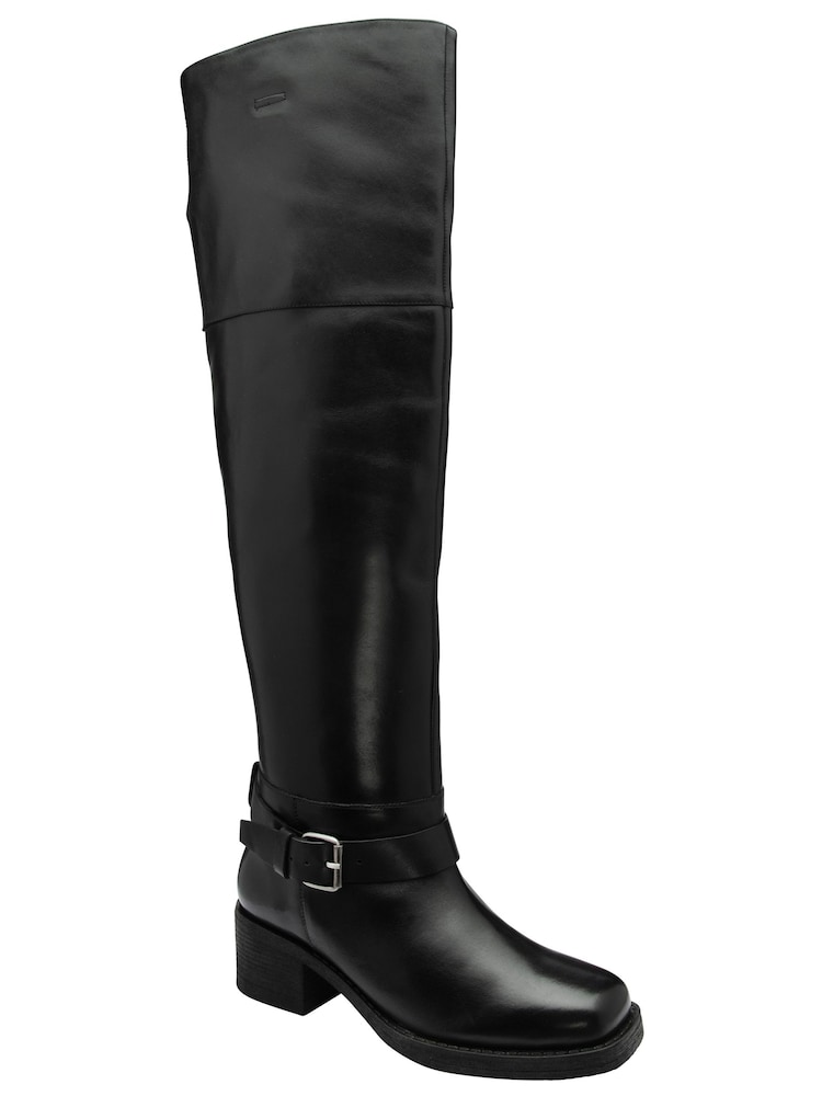 Ravel Black Leather Block-Heel Knee-High Boots - Image 1 of 4 Ravel Black Leather Block-Heel Knee-High Boots - Image 1 of 4