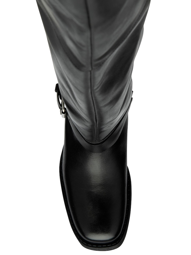 Ravel Black Leather Block-Heel Knee-High Boots - Image 4 of 4 Ravel Black Leather Block-Heel Knee-High Boots - Image 4 of 4