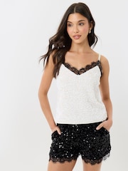 Threadbare Black Sequin Shorts with Lace Trim - Image 4 of 4