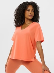 Sweaty Betty Orange Soft Flow Studio V-Neck T-Shirt - Image 1 of 6