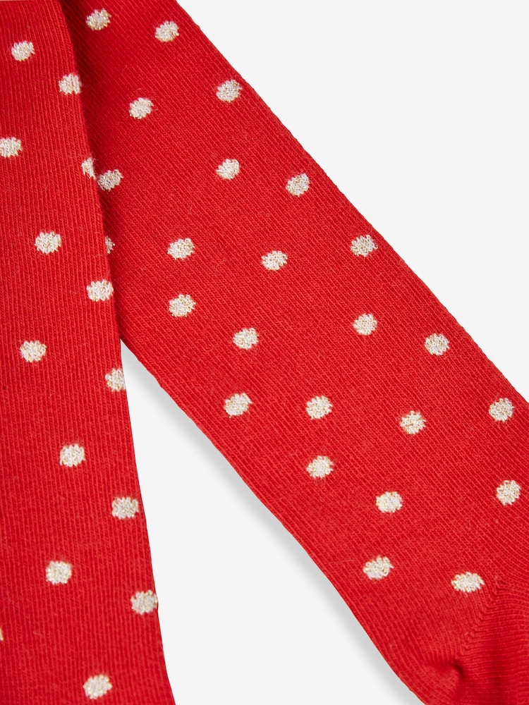 JoJo Maman Bébé Red Gold Spot Cotton Rich Spot Tights - Image 2 of 2
