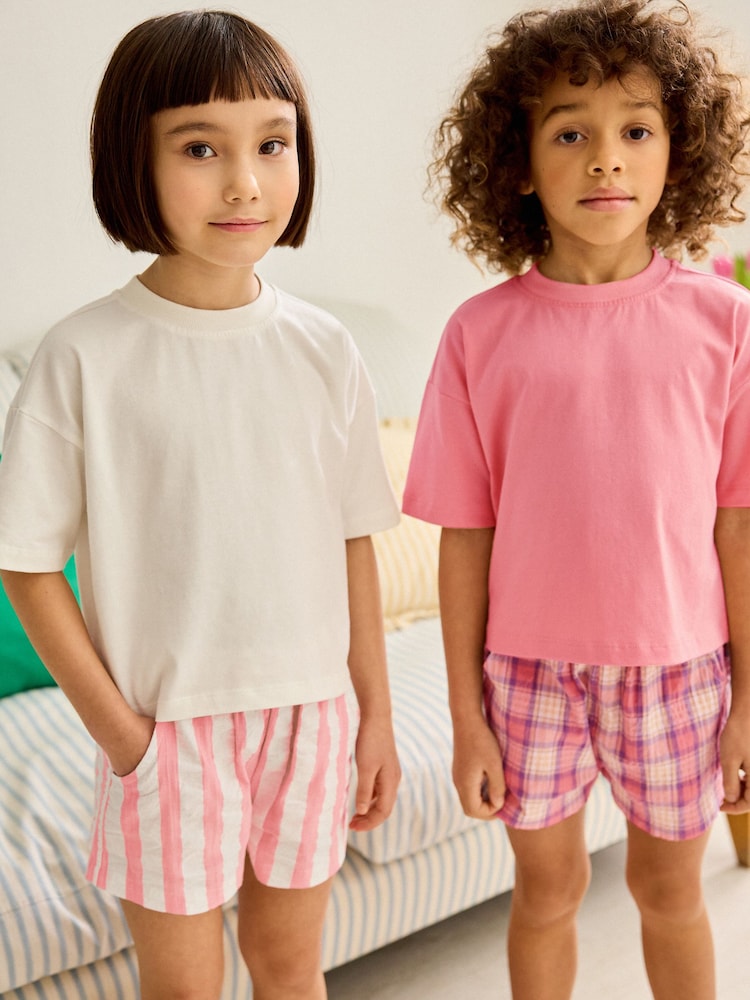 Pink/Cream Woven Check 100% Cotton Pyjamas 2 Pack (3-16yrs) - Image 1 of 9 Pink/Cream Woven Check 100% Cotton Pyjamas 2 Pack (3-16yrs) - Image 1 of 9