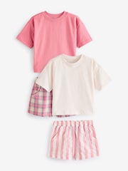 Pink/Cream Woven Check 100% Cotton Pyjamas 2 Pack (3-16yrs) - Image 6 of 9