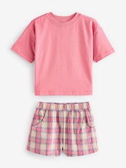 Pink/Cream Woven Check 100% Cotton Pyjamas 2 Pack (3-16yrs) - Image 7 of 9