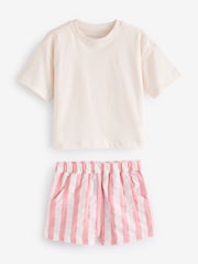 Pink/Cream Woven Check 100% Cotton Pyjamas 2 Pack (3-16yrs) - Image 8 of 9