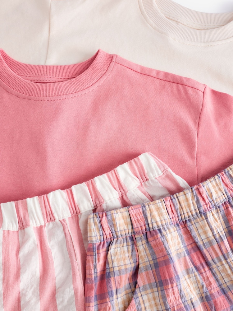 Pink/Cream Woven Check 100% Cotton Pyjamas 2 Pack (3-16yrs) - Image 9 of 9