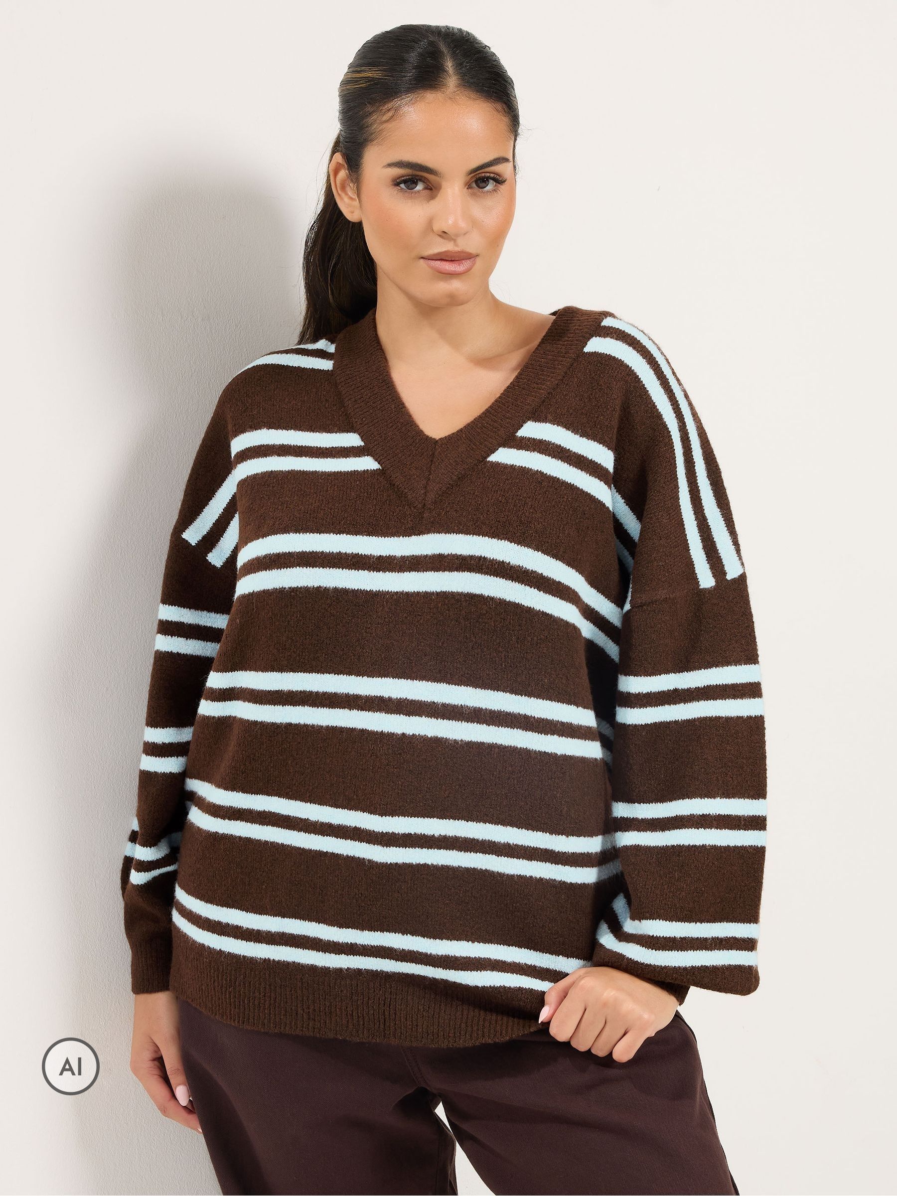 Yours Women's Chocolate Stripe Knitted Jumper In | : 30/32 - Image 6
