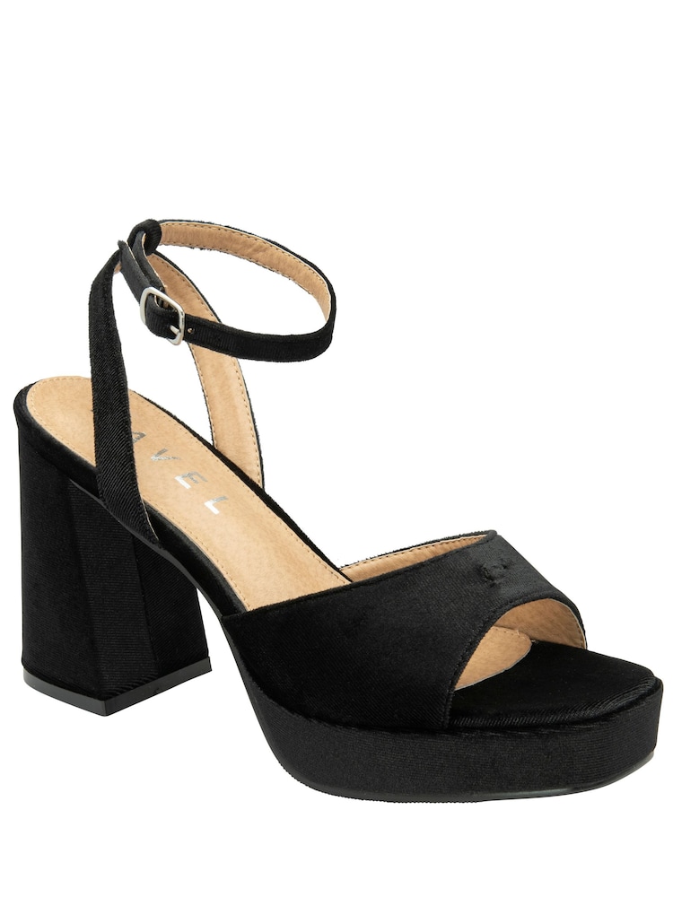 Ravel Black Velvet Heeled Sandals - Image 1 of 4 Ravel Black Velvet Heeled Sandals - Image 1 of 4