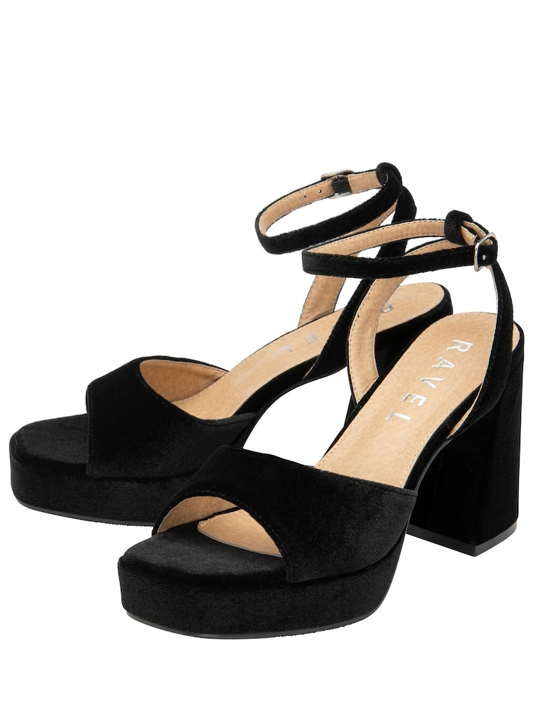 Ravel Black Velvet Heeled Sandals - Image 2 of 4 Ravel Black Velvet Heeled Sandals - Image 2 of 4