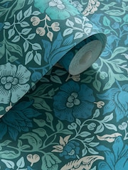 Morris & Co Teal Blue Mallow 10.05M Wallpaper - Image 2 of 2