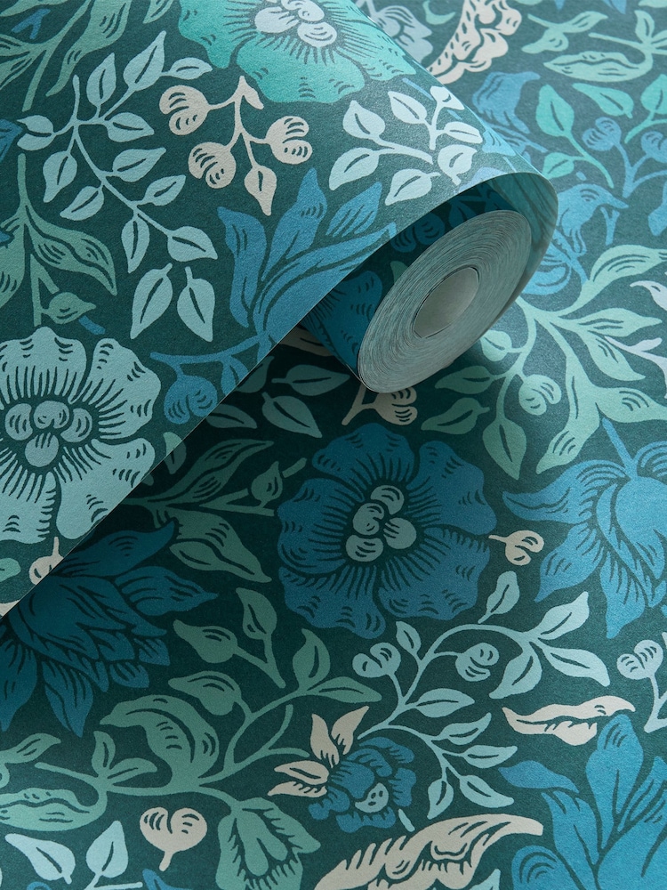 Morris & Co Teal Blue Mallow 10.05M Wallpaper - Image 2 of 2