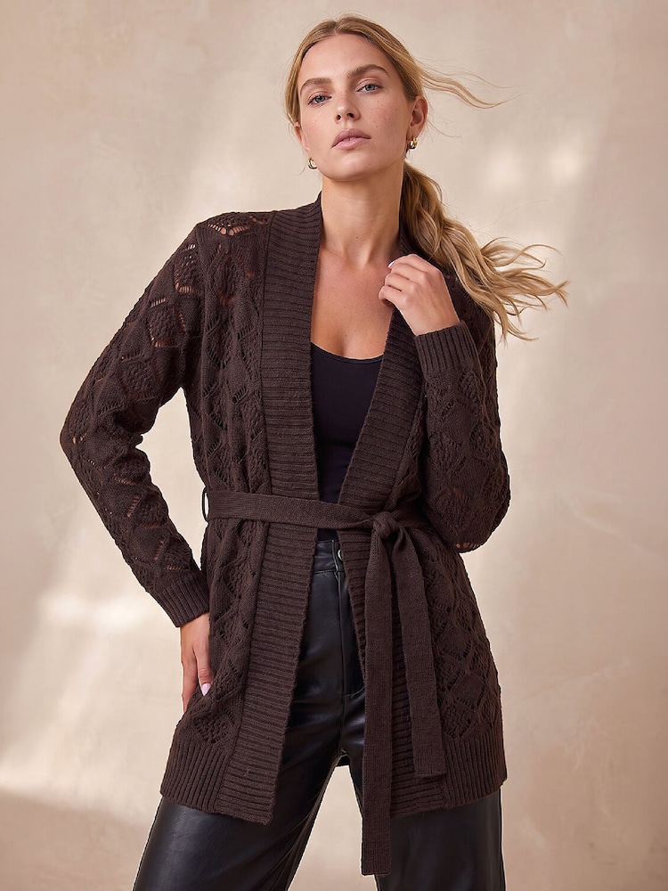 Brun - Roman Pointelle-cardigan Med belte - Bilde 2 av 4